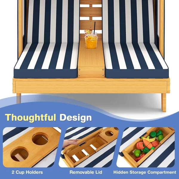 Kids Double Chaise Lounge Outdoor, Kids Pool Lounger with Canopy - Image 10