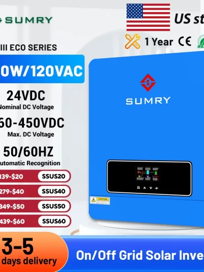 Sumry 3600W Hybrid Solar Inverter 24V 110V Pure Sine Wave on/Off Grid Inverter