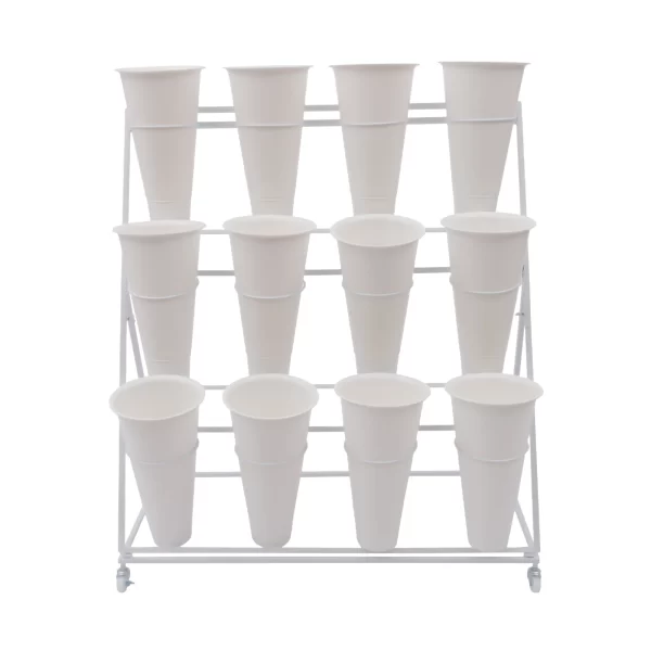 3 Layers Flower Display Stand Movable Modern Metal Plant Shelf with 12Pcs Flower Buckets - Image 7