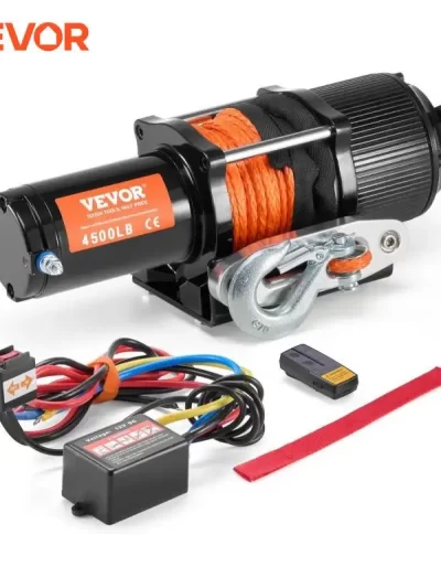 VEVOR 4500lbs ATV/UTV Electric Winch 12V DC with 39 ft Synthetic Rope Wireless & Wired Remote Control IP55 Waterproof