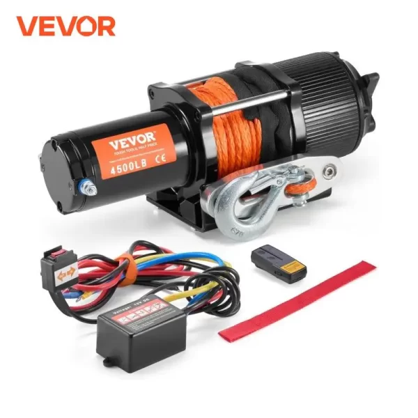 VEVOR 4500lbs ATV/UTV Electric Winch 12V DC with 39 ft Synthetic Rope Wireless & Wired Remote Control IP55 Waterproof