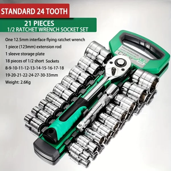24Tooth Drive Socket Set1/4"-3/8"-1/2"Ratchet Socket Wrench Set - Image 7