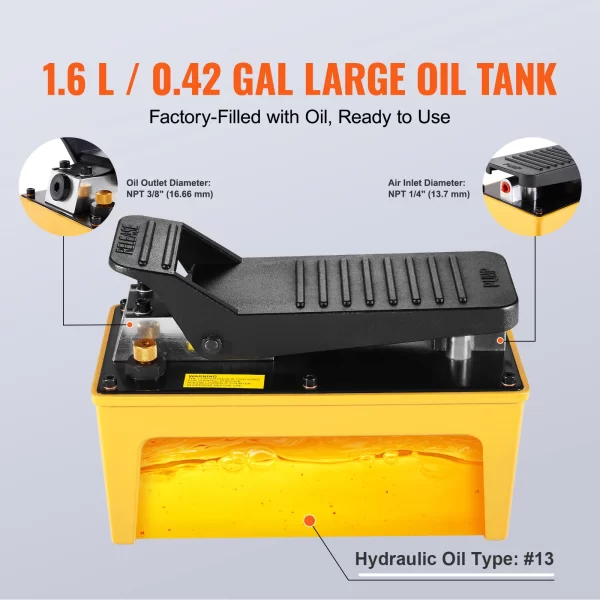 VEVOR 10,000PSI Air Hydraulic Pump 0.42 Gal Reservoir Treadle Foot Pump - Image 4