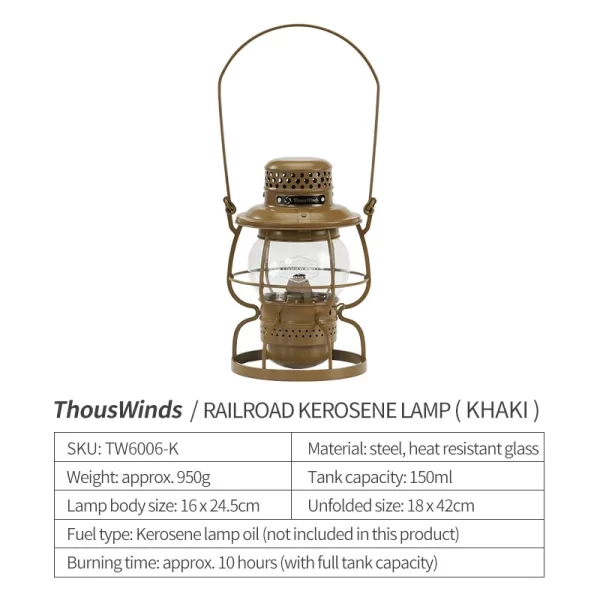 ThousWinds Railroad Camping Lantern Outdoor Lights Emotion Vintage Kerosene Oil Lamp - Image 8
