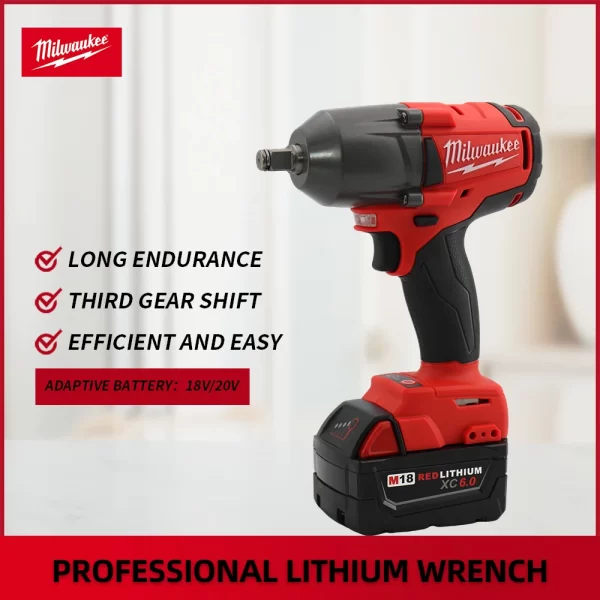 Milwaukee Mid-Torque Impact Professional Wrench 18V Lithium Battery Electric Cordless High Speed - Image 3