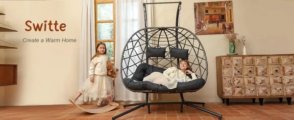 Double Egg Swing Chair with Stand, 2 Person - Image 9