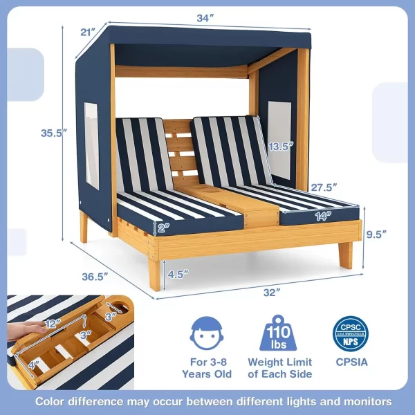 Kids Double Chaise Lounge Outdoor, Kids Pool Lounger with Canopy - Image 13
