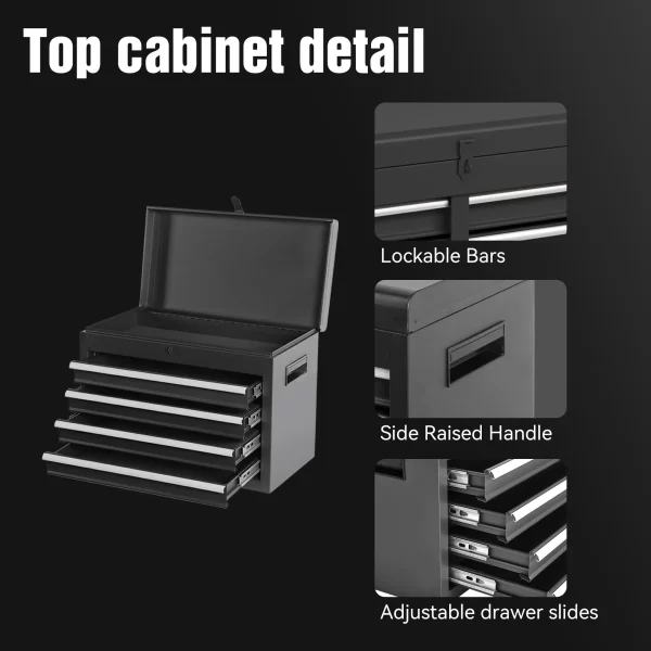 Tool Chest, 5-Drawer Rolling Tool Storage Cabinet with Detachable Top Tool Box - Image 5