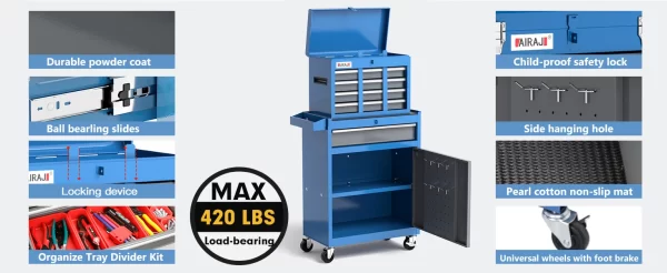 Tool Chest 7-Drawer | 40'' Large Rolling Tool Chest with wheels - Image 8