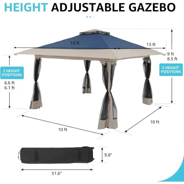 13’x13’ Pop Up Gazebo, Outdoor Canopy Tent Shade with Metal Frame Mosquito Netting - Image 5