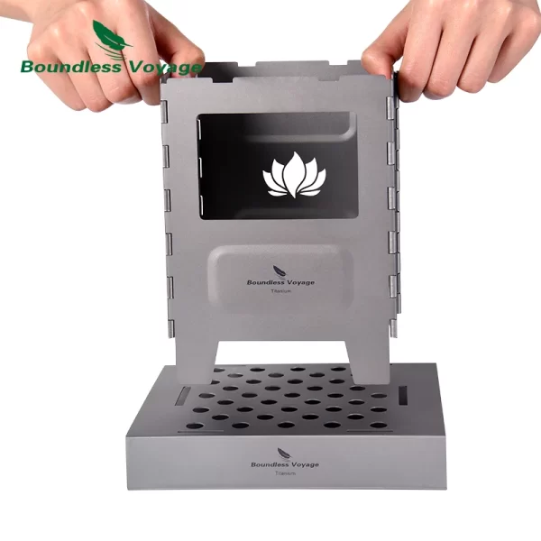 Boundless Voyage Outdoor Titanium Folding Wood Stove With Pot Bracket Camping Charcoal Burner - Image 4