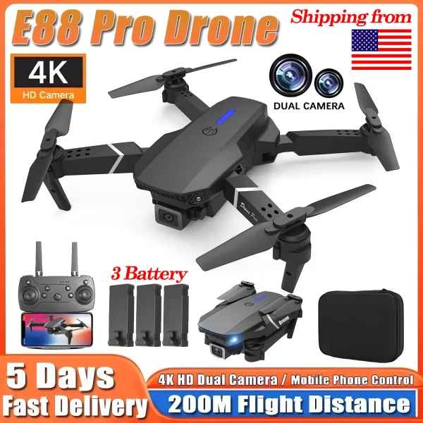 2024 E88Pro RC Drone 4K Professinal With 3 Battery 1080P Wide Angle HD Camera