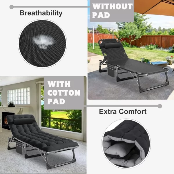 Outdoor 5-Position Folding Chaise Lounge Chair with Pad - Image 4