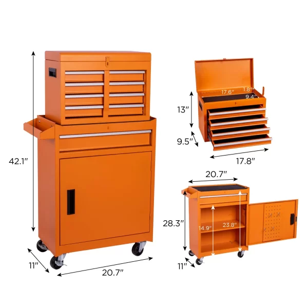 Tool Chest, 5-Drawer Rolling Tool Storage Cabinet with Detachable Top Tool Box - Image 4