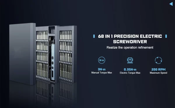 Precision Electric Screwdriver Set 68 in 1 Cordless 64 S2 Precision Drill Bits 5 Torque Settings - Image 10