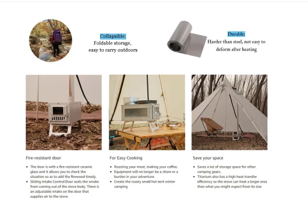 Portable Camping Tent Stove Ultralight Stainless Steel Foldable Wood Burner Stove - Image 9