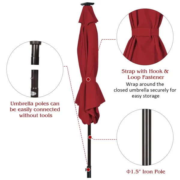 9ft Patio Umbrella with Solar LED Lights, Crank & Tilt - Image 10