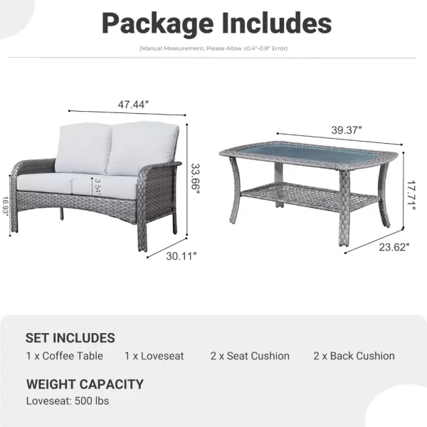 2 Pieces Patio Furniture Set, Outdoor Wicker Sofa with Glass Coffee Table - Image 2