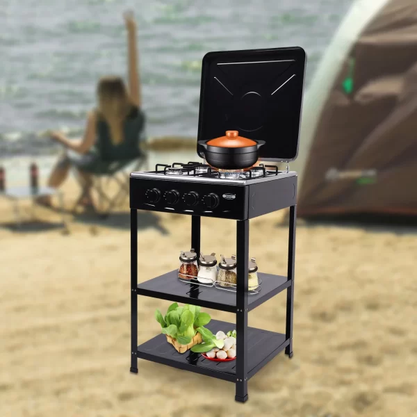 4 Burner Gas Stove Portable Outdoor Stove w/ Wind Blocking Cover , LPG Gas Stove - Image 2