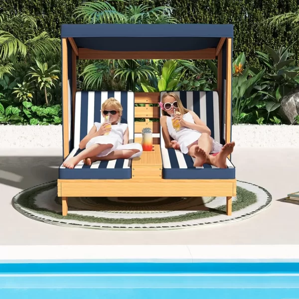 Kids Double Chaise Lounge Outdoor, Kids Pool Lounger with Canopy - Image 11