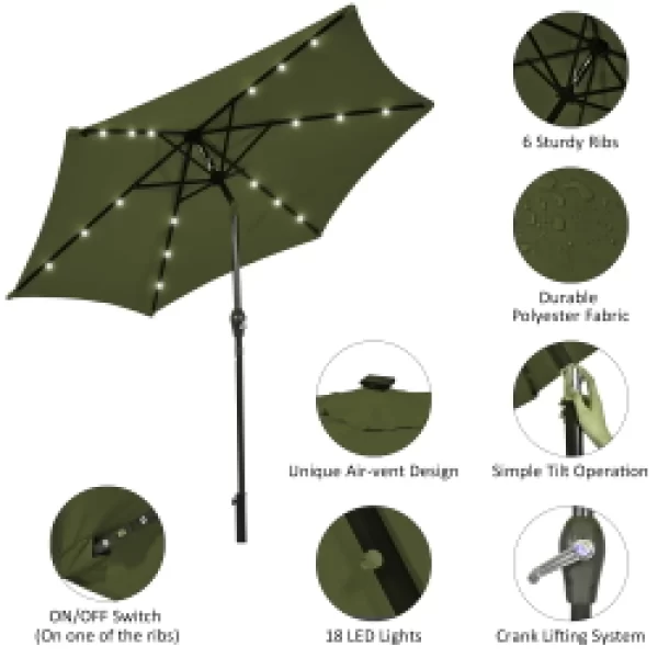 9ft Patio Umbrella with Solar LED Lights, Crank & Tilt - Image 11