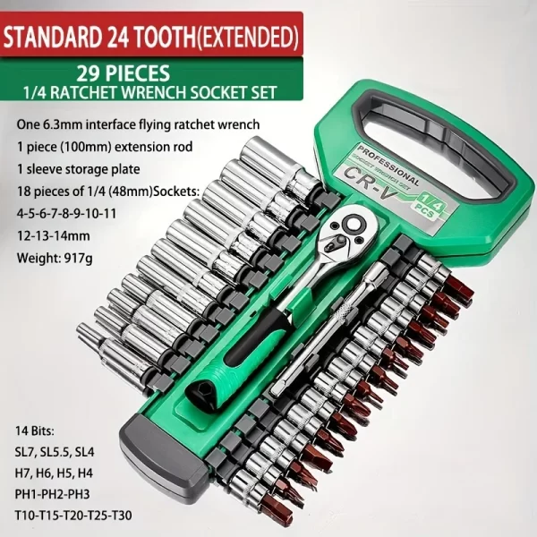 24Tooth Drive Socket Set1/4"-3/8"-1/2"Ratchet Socket Wrench Set - Image 9