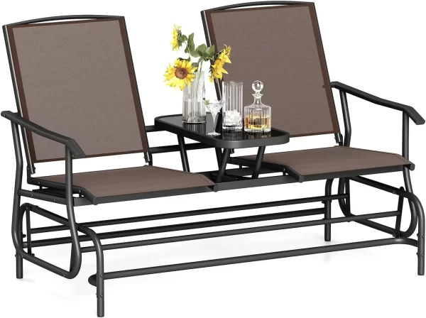 2 Person Swing Glider Chair, Patio Rocking Loveseat w/Center Tempered Glass Table - Image 10