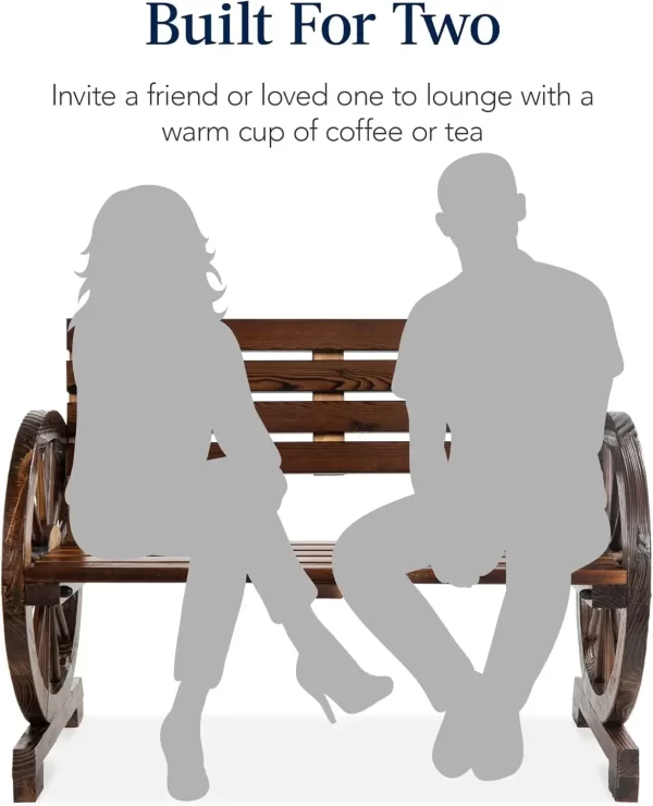 2-Person Wooden Wagon Wheel Bench for - Image 12