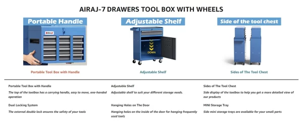 Tool Chest 7-Drawer | 40'' Large Rolling Tool Chest with wheels - Image 12