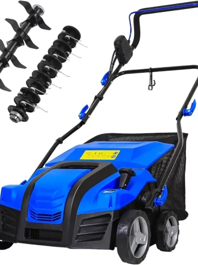 16" Electric Lawn Eater, 5 Depth Adjustment, 14.5 Gallon Grass Bag, 2-in-1 Walk-behind Lawn Weeder