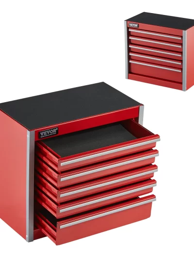 VEVOR 5-Drawer 8.6in Metal Tool Box Red/Black Portable Small Tool Chest