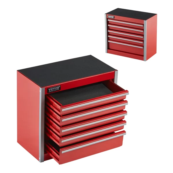 VEVOR 5-Drawer 8.6in Metal Tool Box Red/Black Portable Small Tool Chest