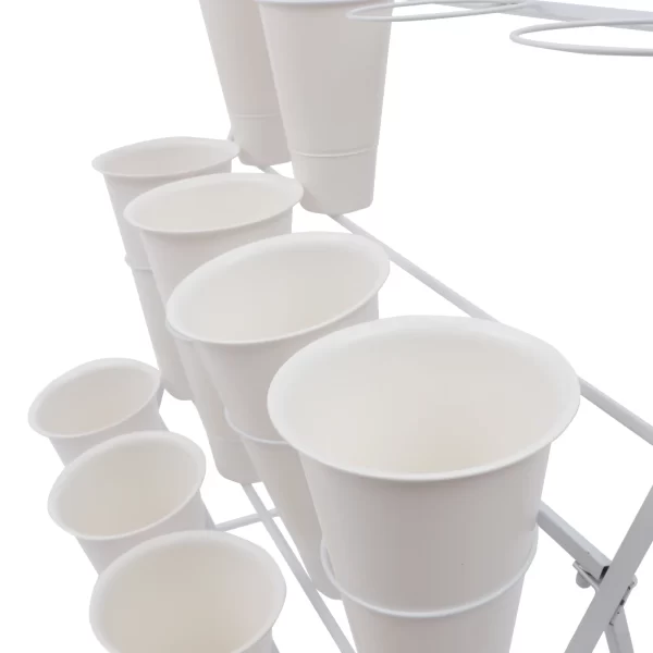 3 Layers Flower Display Stand Movable Modern Metal Plant Shelf with 12Pcs Flower Buckets - Image 20