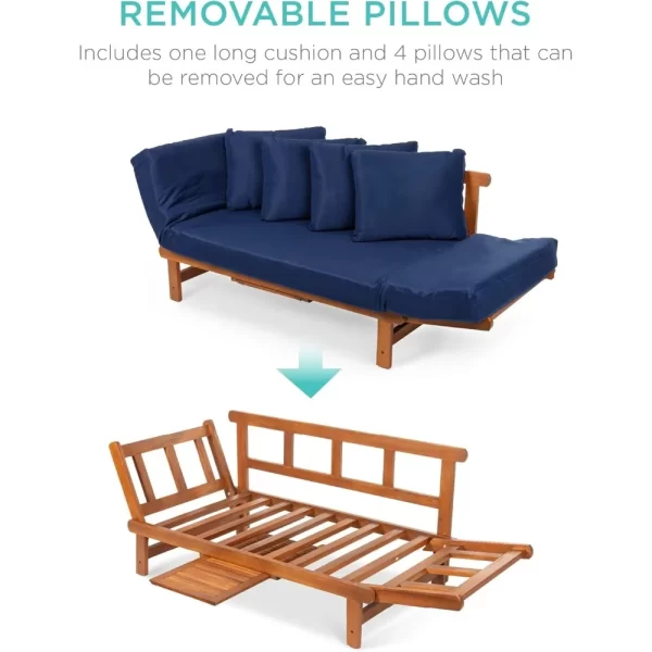 Outdoor Convertible Acacia Wood Futon Sofa Furniture for Patio, Balcony, Poolside - Image 6