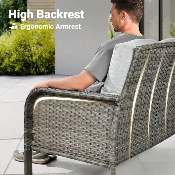 2 Pieces Patio Furniture Set, Outdoor Wicker Sofa with Glass Coffee Table - Image 3