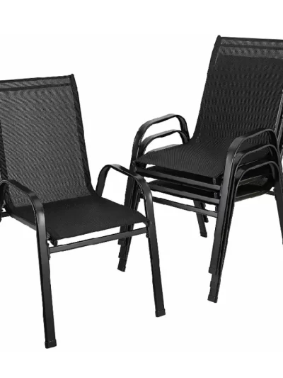 4PCS Garden Chairs Steel-iron+Teslin Fabric Folding High Back Balcony Chair