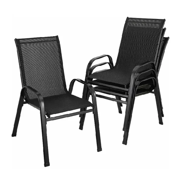 4PCS Garden Chairs Steel-iron+Teslin Fabric Folding High Back Balcony Chair
