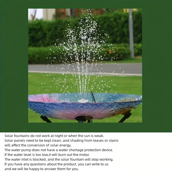 Solar Bird Bath Fountain Pump, Multiple Nozzles,Plastic Outdoor Water Feature - Image 16