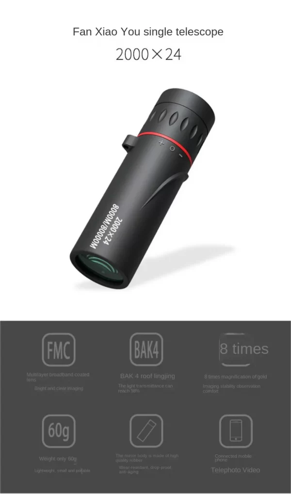 2000x24 HD Monocular Telescope Mini Portable Mobile Phone Telescope with Holder - Image 14