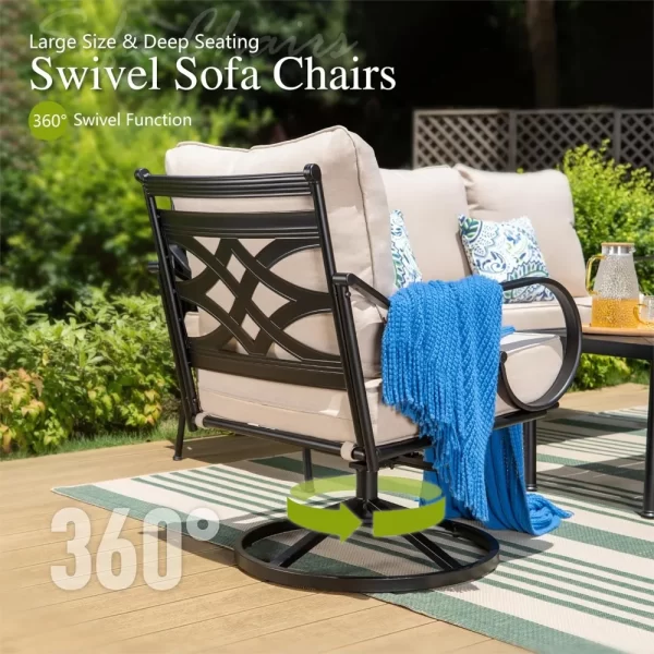 6 Pcs Outdoor Patio Furniture Set, with A 45" Gas Fire Pit Table , 3-seat Sofa, Swivel Chair X 2 - Image 5