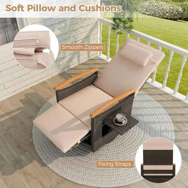 Outdoor Swivel Rattan Recliner Chairs Set of 2, Flip Side Table - Image 5