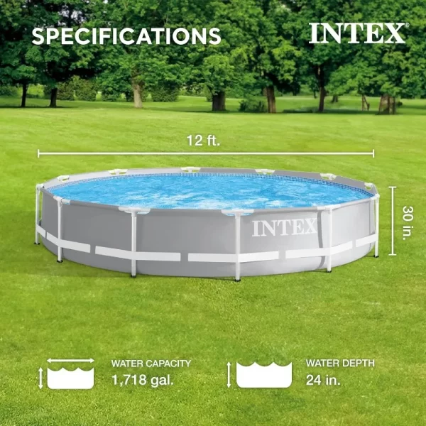 12 Foot x 30 Inch Prism Steel Frame Above Ground Pool with 3 Ply Liner and Type A and C Pool Filter Pump Cartridge Replacement - Image 2