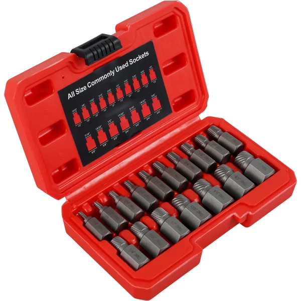 17Pcs Damaged Screw Extractor Drill Bit Set Hex Head Easy Out Bolt Extractor