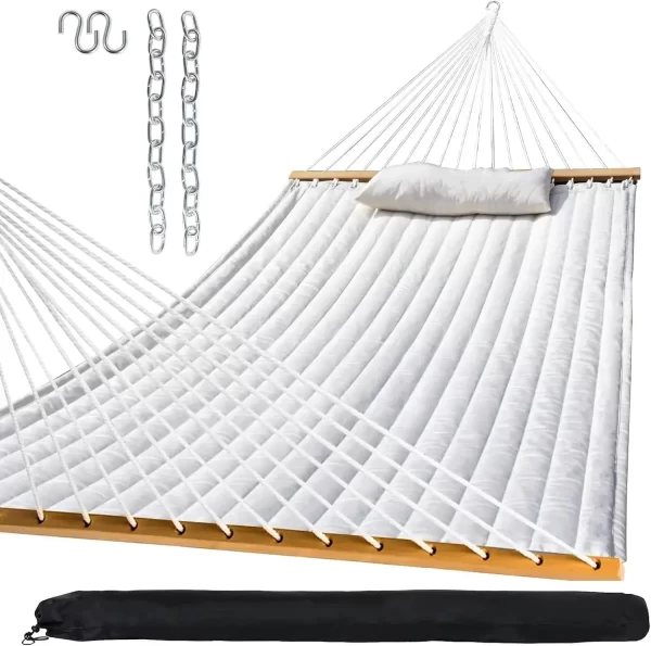 Outdoor Quilted Fabric Hammock with Spreader Bars - Image 7