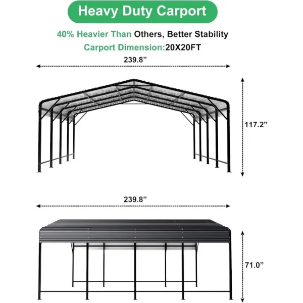 20x20 FT Metal Carport with Heavy Duty Carport Canopy - Image 4