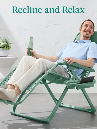 Monochromatic Folding Patio Recliner w/Side Tray