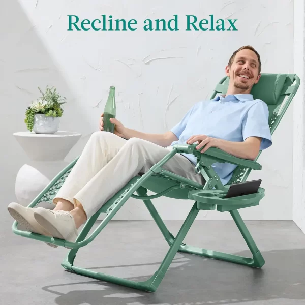 Monochromatic Folding Patio Recliner w/Side Tray
