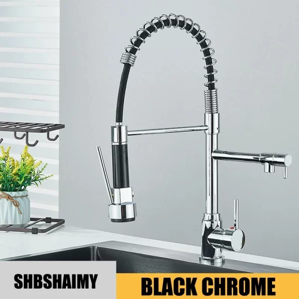 Black Kitchen Sink Faucet Pull Down Hot and Cold Water Mixer - Image 19