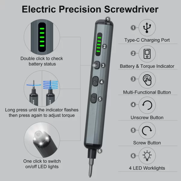 Precision Electric Screwdriver Set 68 in 1 Cordless 64 S2 Precision Drill Bits 5 Torque Settings - Image 2