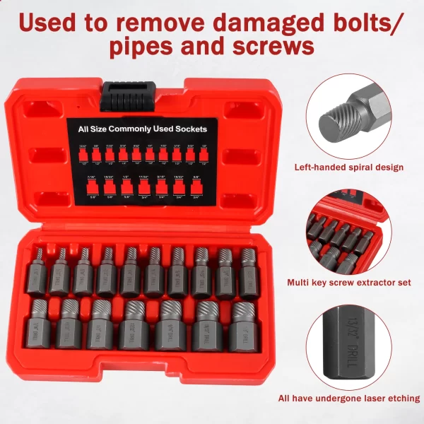 17Pcs Damaged Screw Extractor Drill Bit Set Hex Head Easy Out Bolt Extractor - Image 6